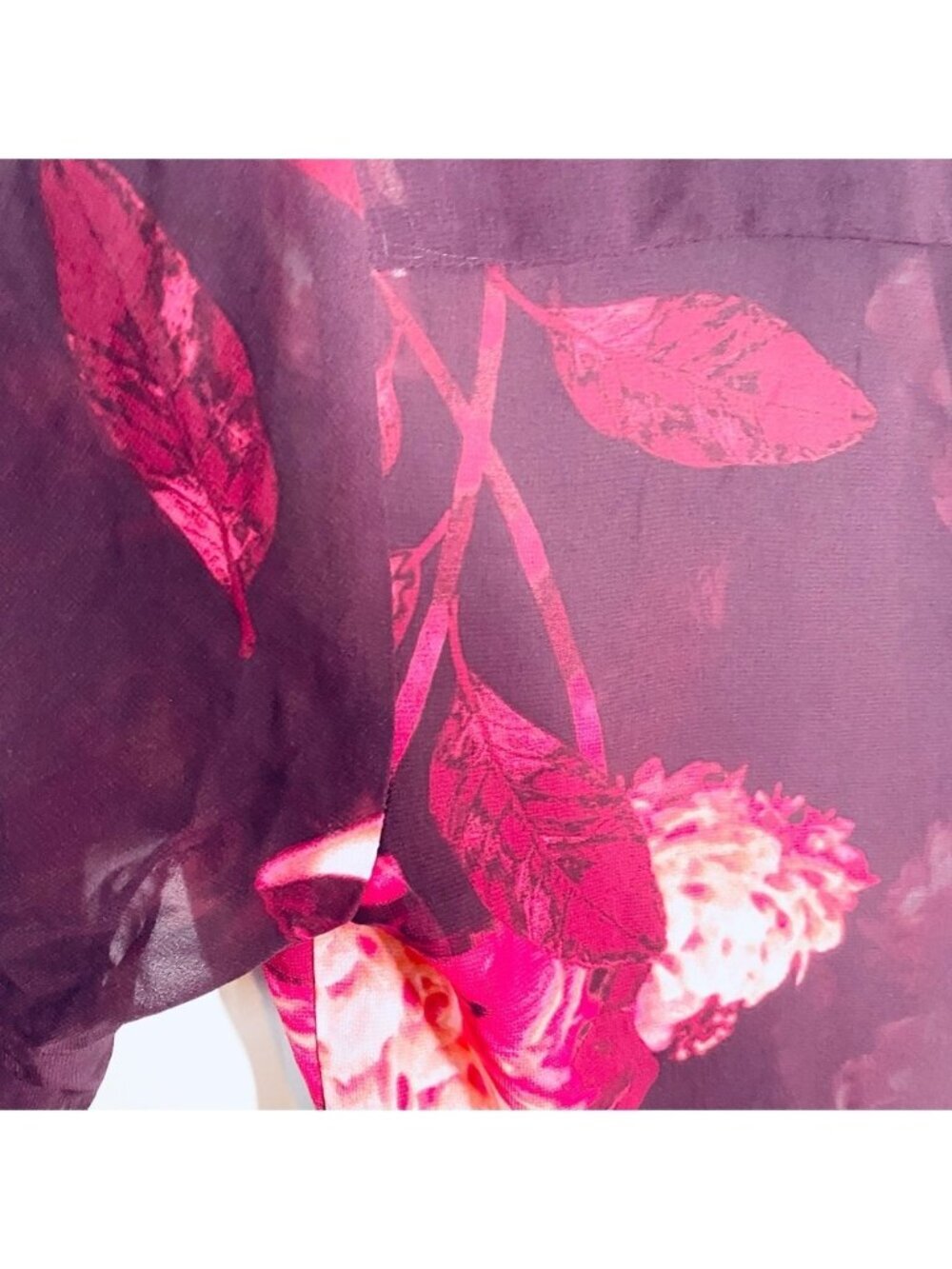 New York & Company Shear Floral Blouse in Shades of Burgundy Size M - Picture 7 of 9